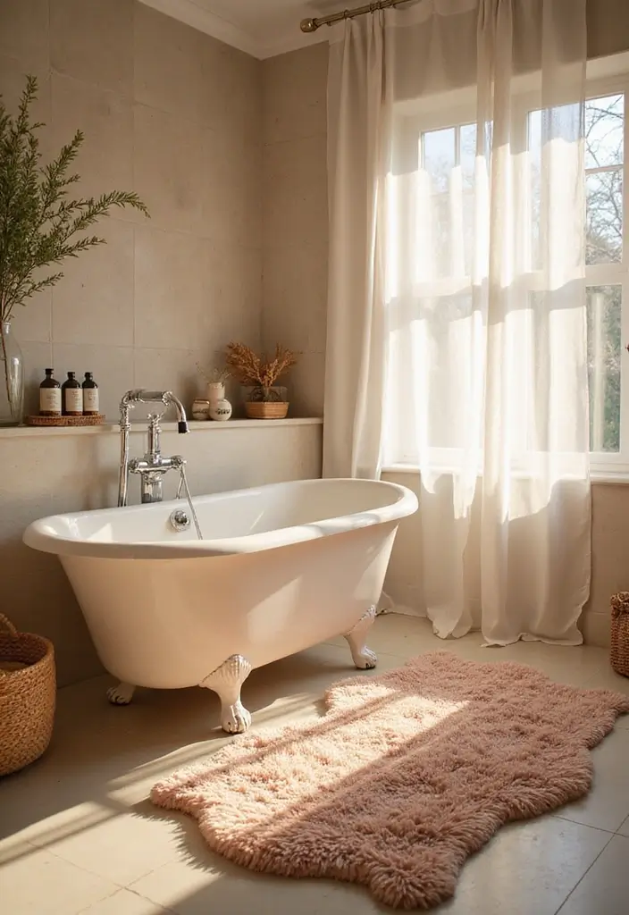 25 Bathroom Rug Ideas for a Master Spa Vibe - 18. Shaggy Rugs
