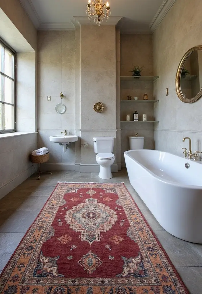25 Bathroom Rug Ideas for a Master Spa Vibe - 6. Vintage Persian Rugs