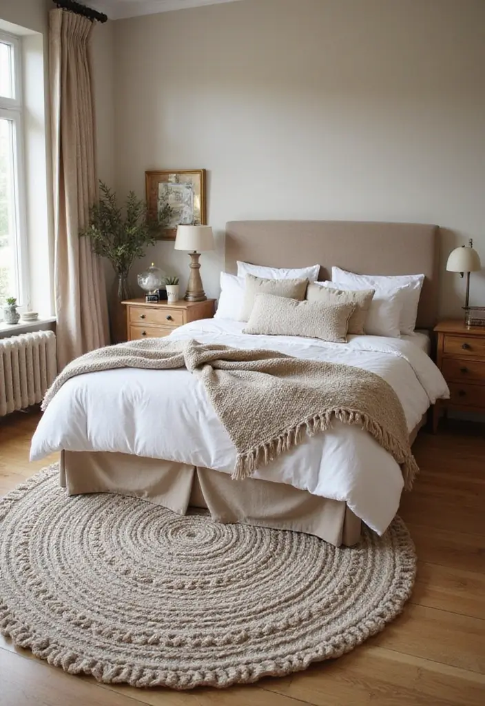 25 Cute Bedroom Carpets That Steal the Spotlight - 13. Chunky Knit Rugs