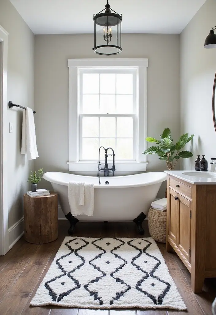 25 Farmhouse Bathroom Rug Ideas for a Country Chic Look 11 25 Farmhouse Bathroom Rug Ideas for a Country Chic Look - 11. Classic Black and White