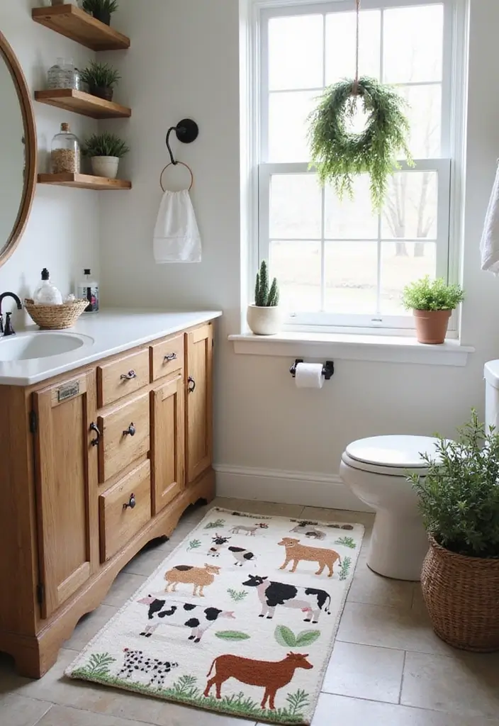 25 Farmhouse Bathroom Rug Ideas for a Country Chic Look 13 25 Farmhouse Bathroom Rug Ideas for a Country Chic Look - 13. Farm Animal Prints