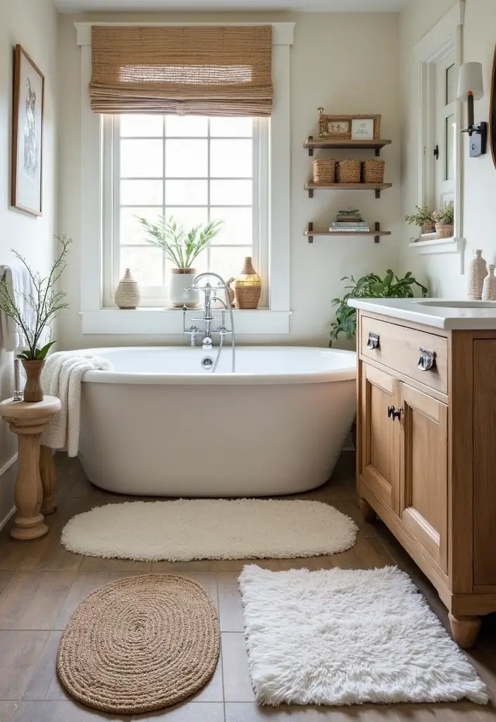 25 Farmhouse Bathroom Rug Ideas for a Country Chic Look 23 25 Farmhouse Bathroom Rug Ideas for a Country Chic Look - 23. Layered Rugs