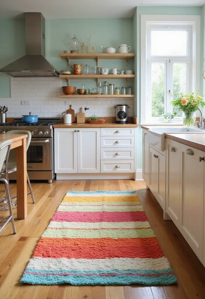 25 Kitchen Rug Ideas That Make Cooking More Fun - 1. Recycled Cotton Stripes