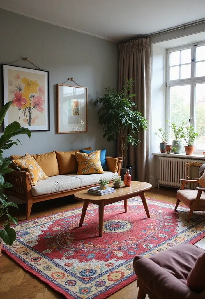 25 Living Room Rug Ideas for a Fresh Makeover 21 25 Living Room Rug Ideas for a Fresh Makeover - 21. Colorful Bohemian Styles