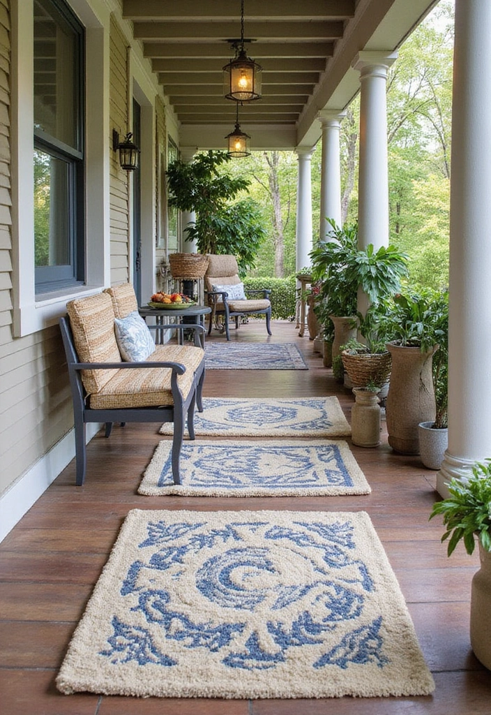 25 Outdoor Porch Rug Ideas to Refresh Your Home 14 25 Outdoor Porch Rug Ideas to Refresh Your Home - 14. Artistic Printed Rugs