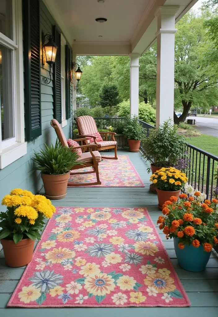 25 Outdoor Porch Rug Ideas to Refresh Your Home 4 25 Outdoor Porch Rug Ideas to Refresh Your Home - 4. Floral Prints for a Touch of Nature