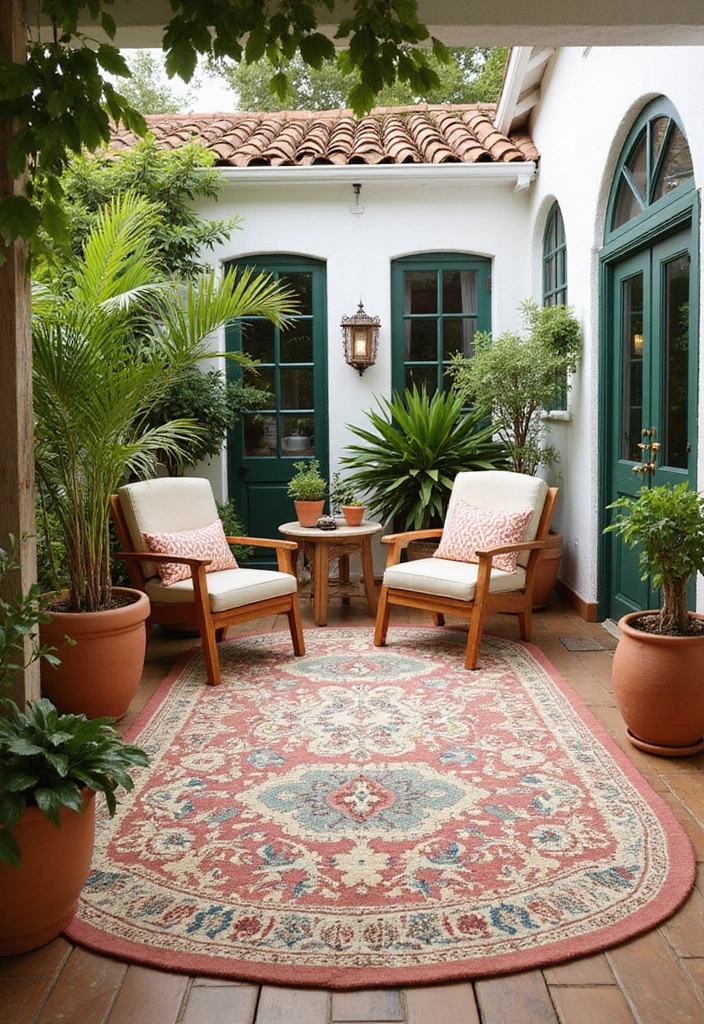 25 Outdoor Rug Ideas for a Stylish Patio or Deck - 12. Mediterranean Inspiration