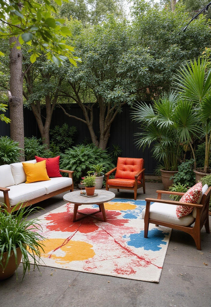 25 Outdoor Rug Ideas for a Stylish Patio or Deck - 13. Artistic and Abstract Designs