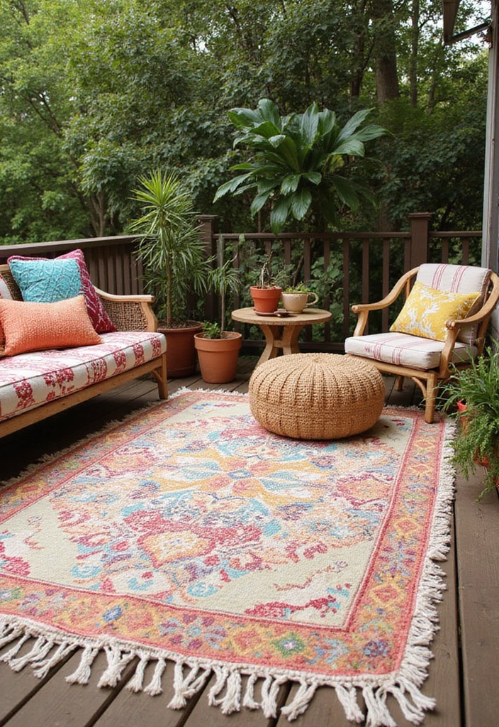 25 Outdoor Rug Ideas for a Stylish Patio or Deck - 14. Outdoor Rugs with Fringe