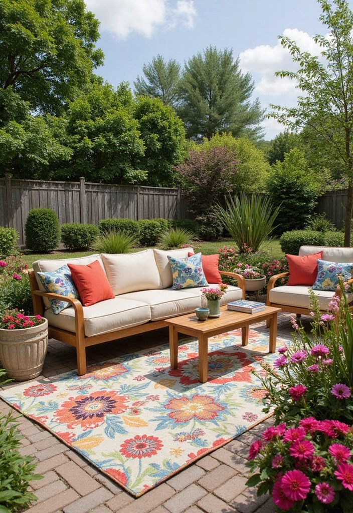 25 Outdoor Rug Ideas for a Stylish Patio or Deck - 8. Floral Motifs to Bring Nature Inside