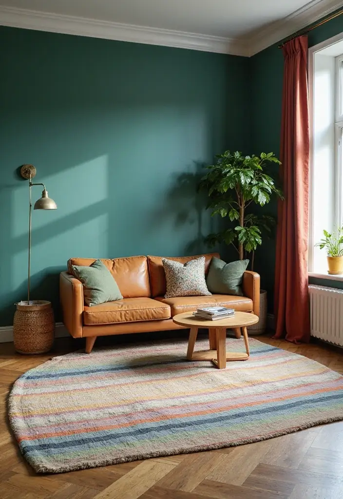 25 Rugs That Go Perfectly With Evergreen Fog Walls - 13. Colorful Stripes