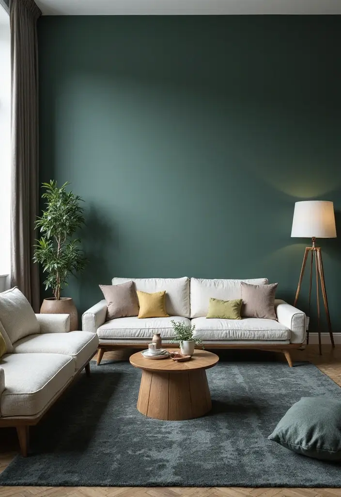 25 Rugs That Go Perfectly With Evergreen Fog Walls - 22. The Power of Contrast