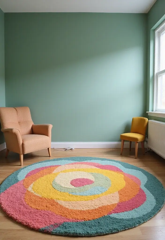 25 Rugs That Go Perfectly With Evergreen Fog Walls - 23. Playful Textiles