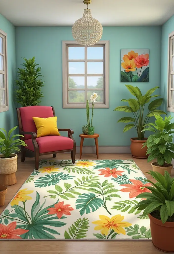 26 Sims 4 Rugs CC You Need in Your Game - 8. Botanical Print Rug