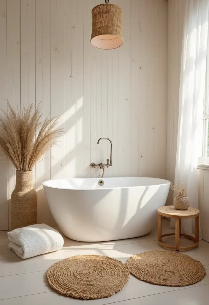 27 Bathroom Rug Ideas That Feel Luxurious and Fresh 10 27 Bathroom Rug Ideas That Feel Luxurious and Fresh - 10. Hand-Woven Jute Rugs