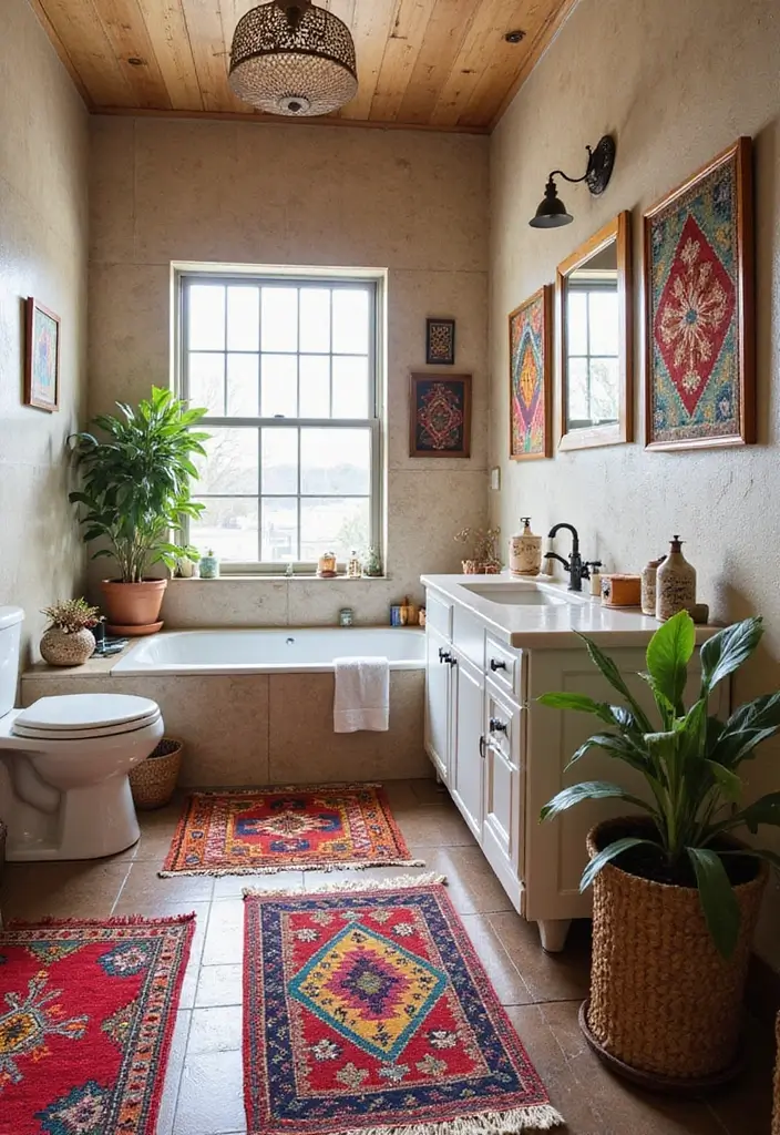 27 Bathroom Rug Ideas That Feel Luxurious and Fresh 12 27 Bathroom Rug Ideas That Feel Luxurious and Fresh - 12. Colorful Bohemian Rugs