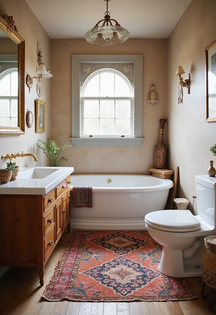 27 Bathroom Rug Ideas That Feel Luxurious and Fresh 15 27 Bathroom Rug Ideas That Feel Luxurious and Fresh - 15. Vintage Style Kilim Rugs