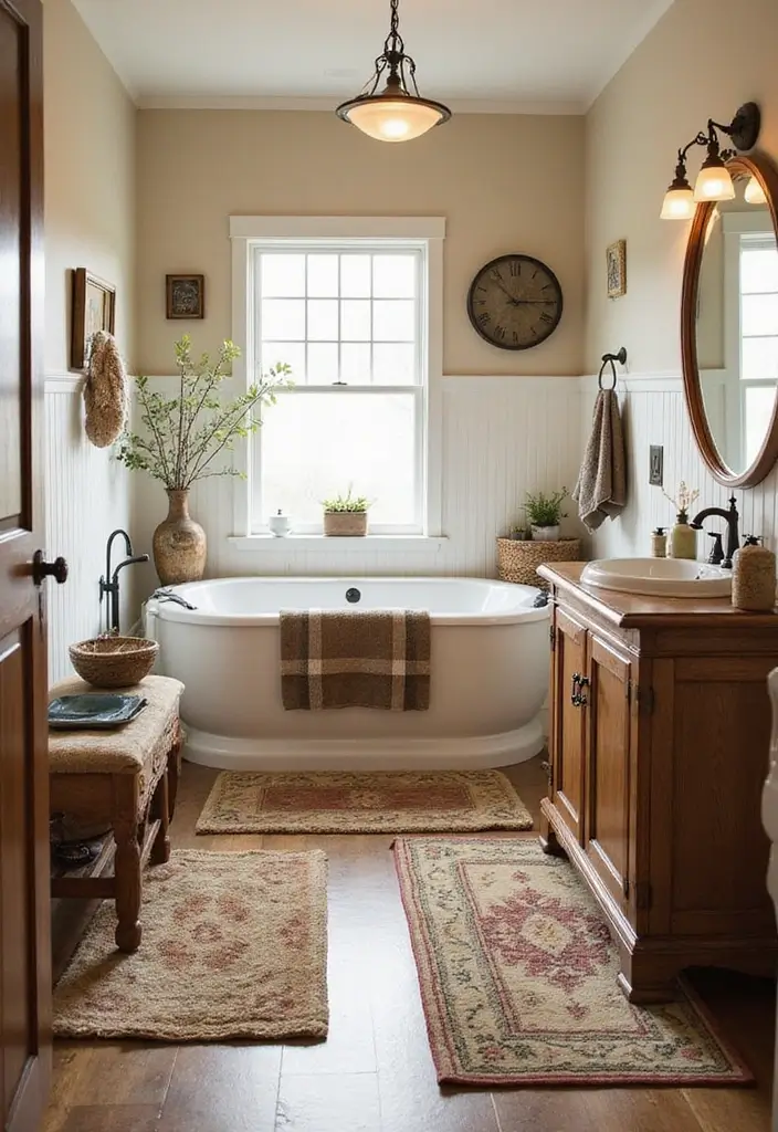 27 Bathroom Rug Ideas That Feel Luxurious and Fresh 20 27 Bathroom Rug Ideas That Feel Luxurious and Fresh - 20. Farmhouse Style Rugs