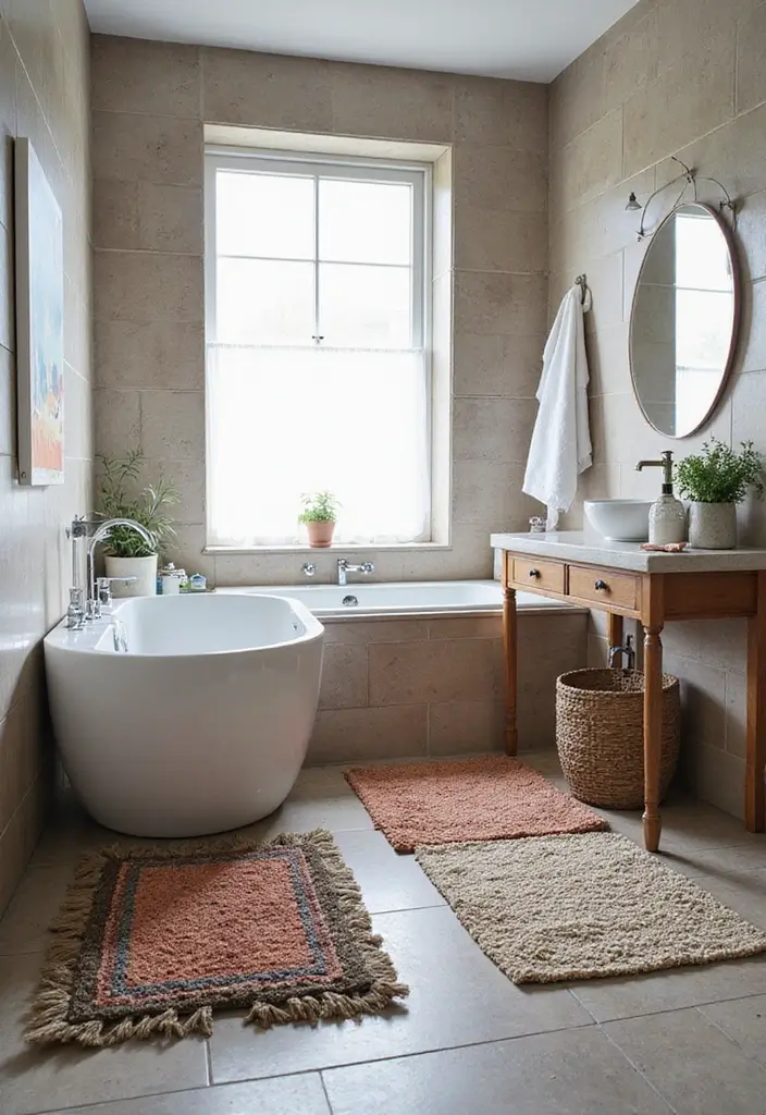 27 Bathroom Rug Ideas That Feel Luxurious and Fresh 24 27 Bathroom Rug Ideas That Feel Luxurious and Fresh - 24. Layered Rugs