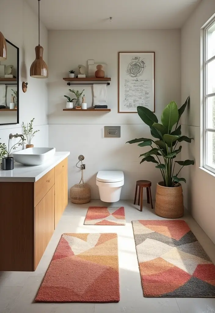 27 Bathroom Rug Ideas That Feel Luxurious and Fresh 3 27 Bathroom Rug Ideas That Feel Luxurious and Fresh - 3. Modern Geometric Rugs