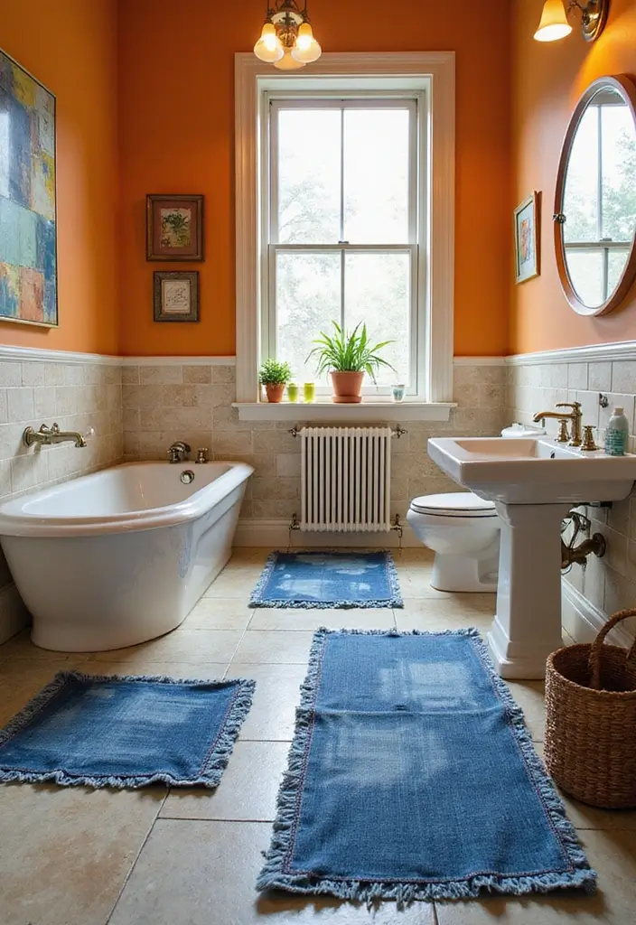 27 Bathroom Rug Ideas That Feel Luxurious and Fresh 7 27 Bathroom Rug Ideas That Feel Luxurious and Fresh - 7. Recycled Denim Rugs