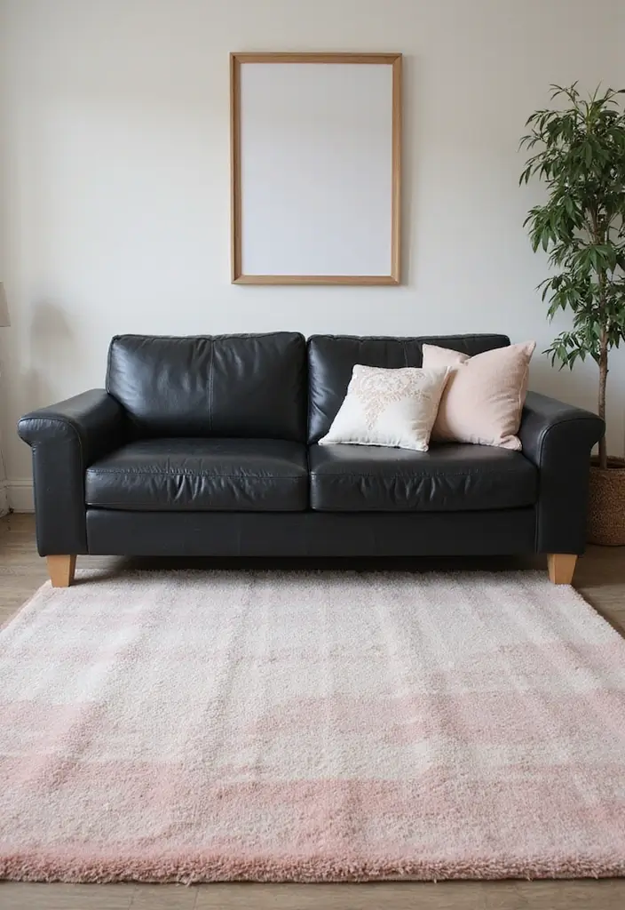27 Chic Rugs That Match a Black Leather Couch 11 27 Chic Rugs That Match a Black Leather Couch - 11. Soft Pastels for a Subtle Touch