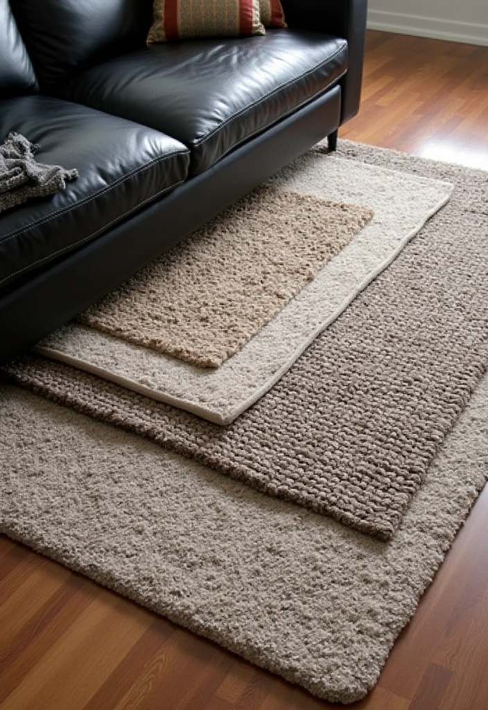 27 Chic Rugs That Match a Black Leather Couch 14 27 Chic Rugs That Match a Black Leather Couch - 14. Textured Layering