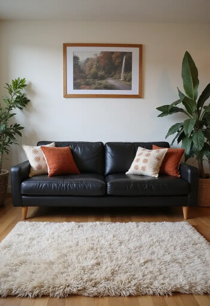 27 Chic Rugs That Match a Black Leather Couch 20 27 Chic Rugs That Match a Black Leather Couch - 20. Soft Wool for Warmth