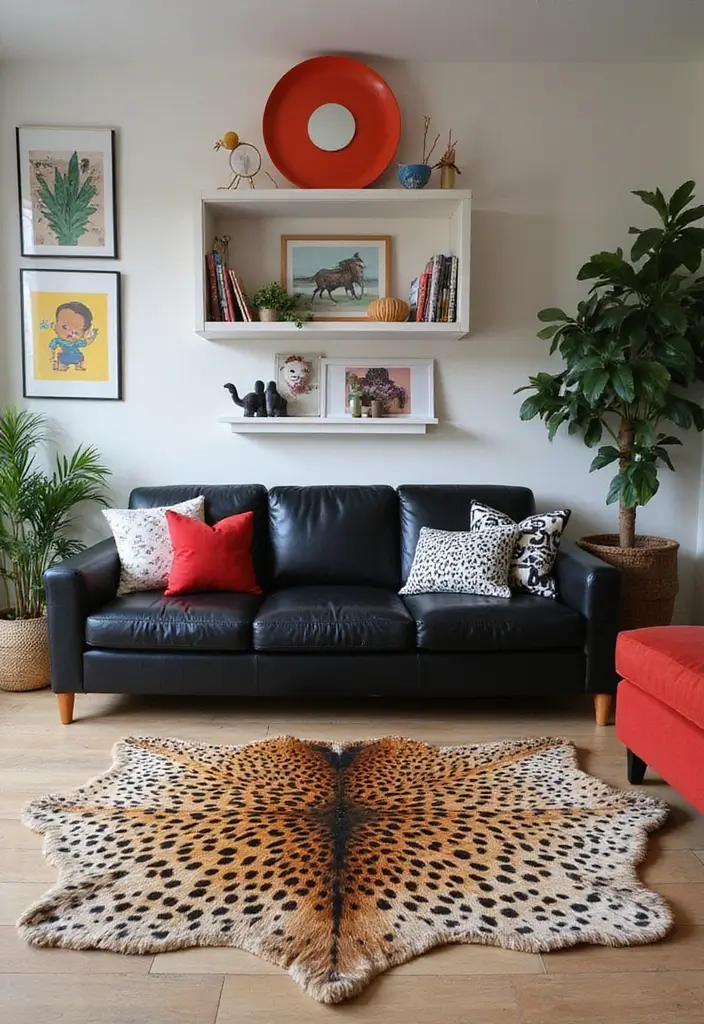 27 Chic Rugs That Match a Black Leather Couch 22 27 Chic Rugs That Match a Black Leather Couch - 22. Whimsical Animal Prints