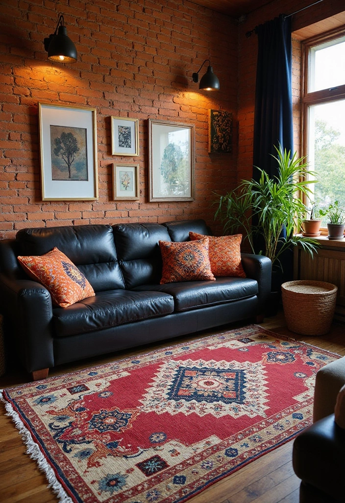 27 Chic Rugs That Match a Black Leather Couch 26 27 Chic Rugs That Match a Black Leather Couch - 26. Ethnic Patterns for Cultural Richness