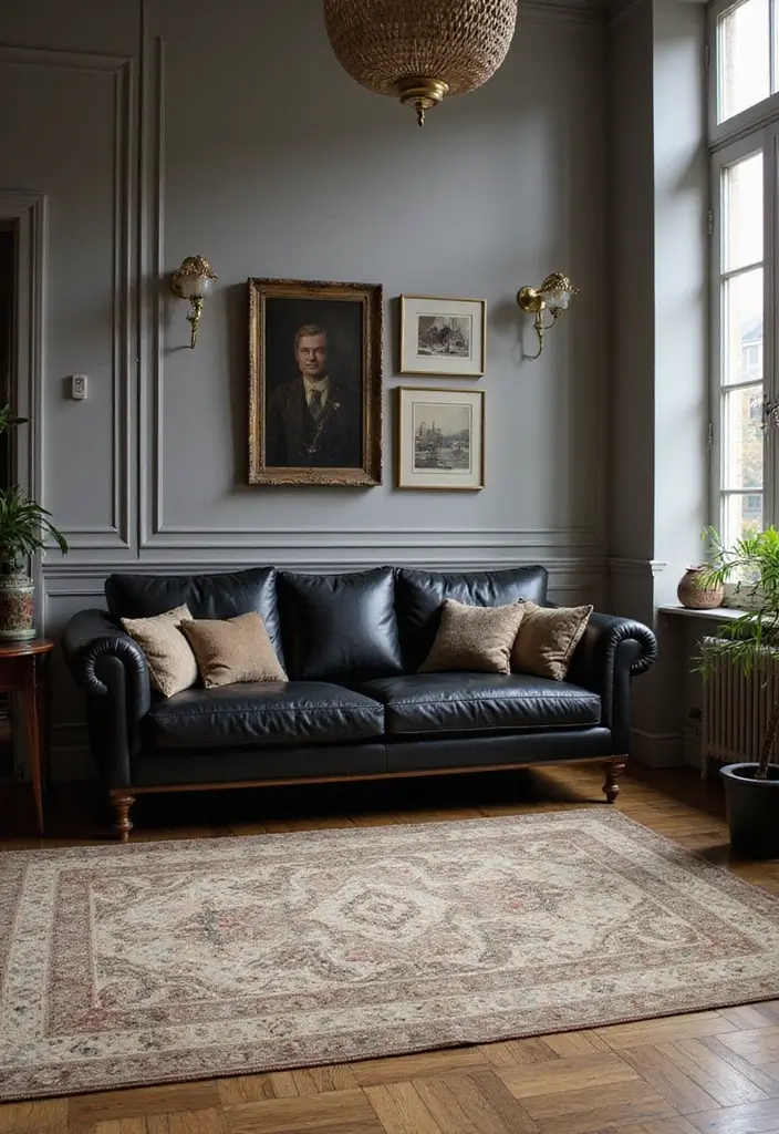 27 Chic Rugs That Match a Black Leather Couch 8 27 Chic Rugs That Match a Black Leather Couch - 8. Classic Herringbone Patterns