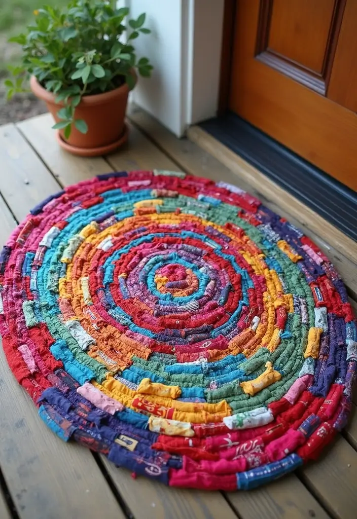27 DIY Door Mat & Rug Ideas You Can Make Today - 1. T-Shirt Woven Doormat