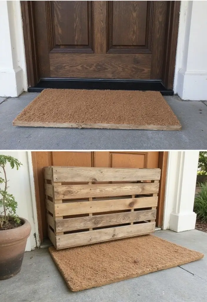 27 DIY Door Mat & Rug Ideas You Can Make Today - 16. Upcycled Wooden Crate Doormat