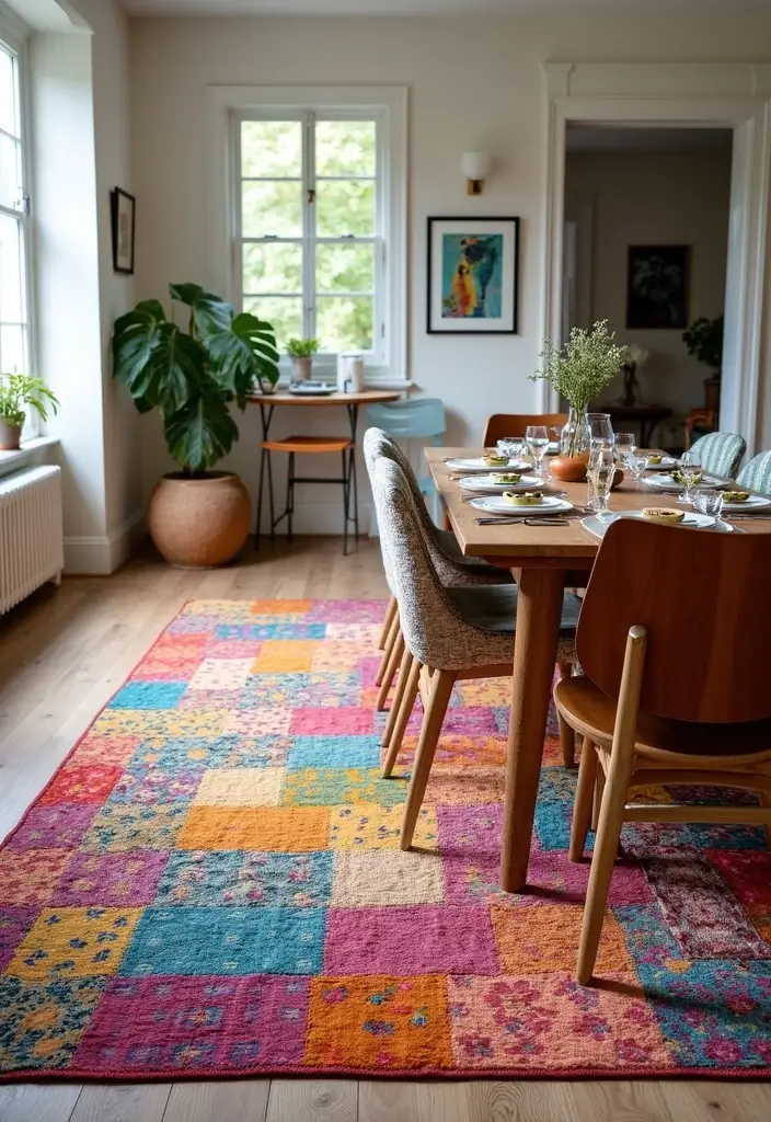 27 Dining Room Rugs That Instantly Elevate Your Space - 11. Chic Patchwork Designs