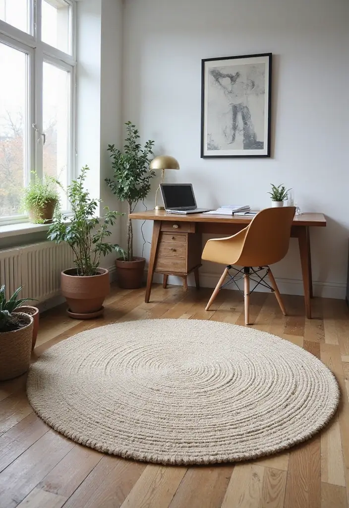 27 Office Rug Ideas for a More Productive Space - 2. Eco-Friendly Wool Rugs: Cozy and Stylish