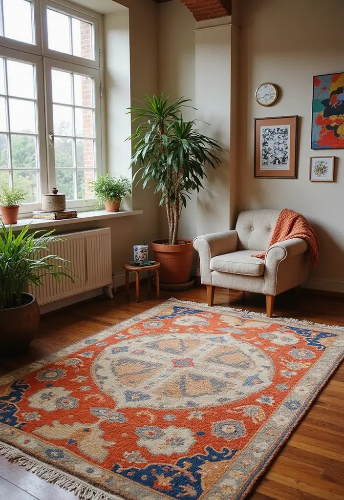 27 Office Rug Ideas for a More Productive Space - 21. Retro Rugs: Nostalgic Vibes