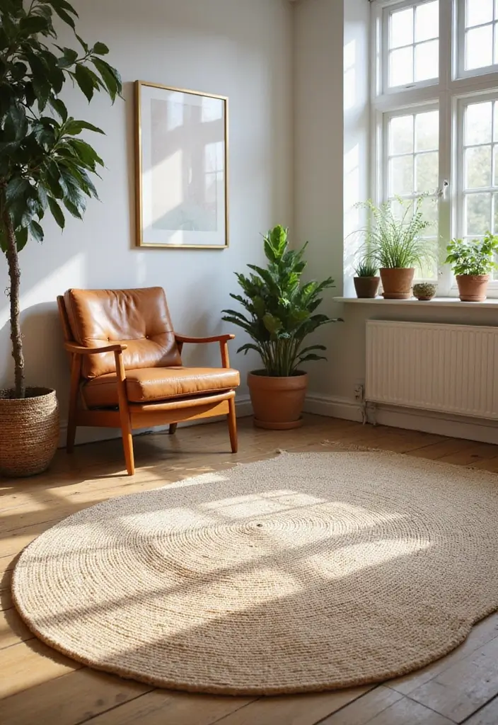 27 Office Rug Ideas for a More Productive Space - 26. Textured Natural Rugs: Earthy Feel