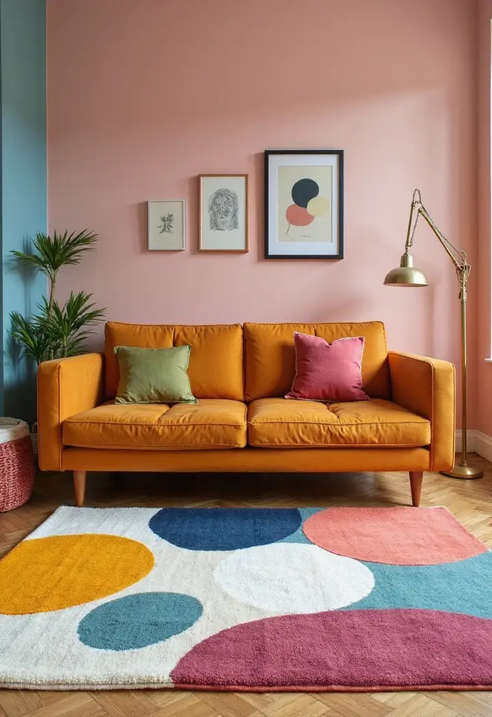 27 Rug Ideas That Match a Caramel Couch Perfectly 18 27 Rug Ideas That Match a Caramel Couch Perfectly - 18. Modern Abstract Rug