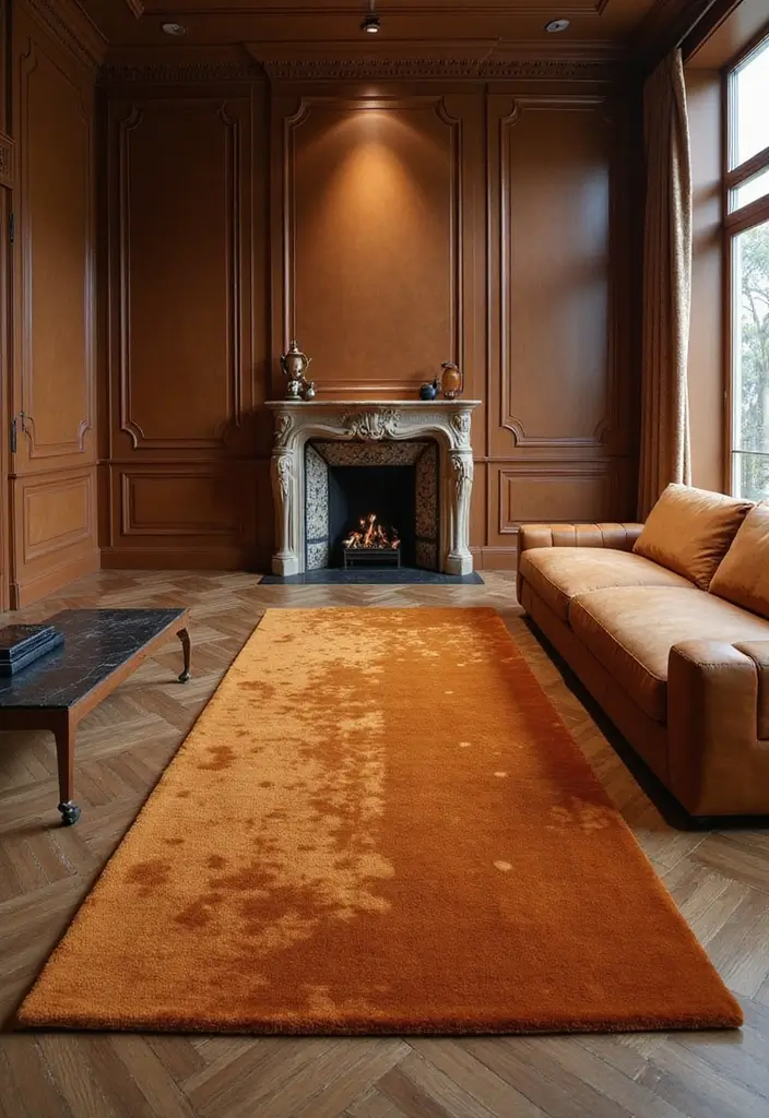 27 Rug Ideas That Match a Caramel Couch Perfectly 19 27 Rug Ideas That Match a Caramel Couch Perfectly - 19. Luxurious Velvet Rug