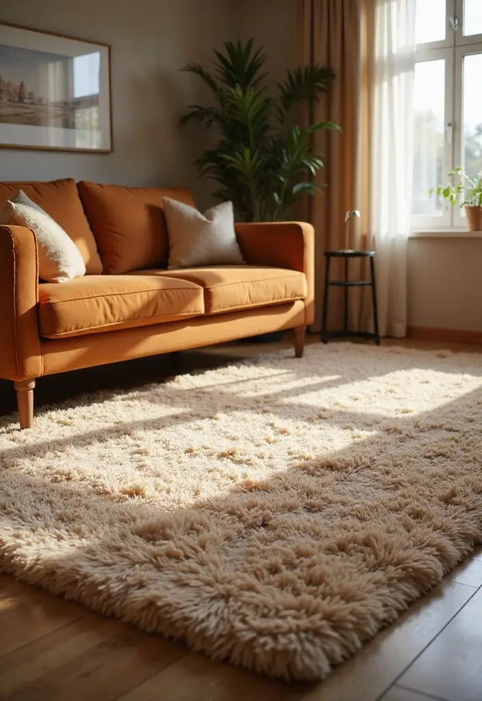 27 Rug Ideas That Match a Caramel Couch Perfectly 23 27 Rug Ideas That Match a Caramel Couch Perfectly - 23. Luxurious Chenille Rug