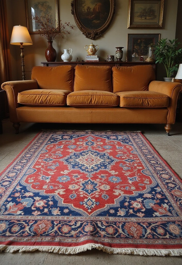 27 Rug Ideas That Match a Caramel Couch Perfectly 3 27 Rug Ideas That Match a Caramel Couch Perfectly - 3. Vintage Persian Rug