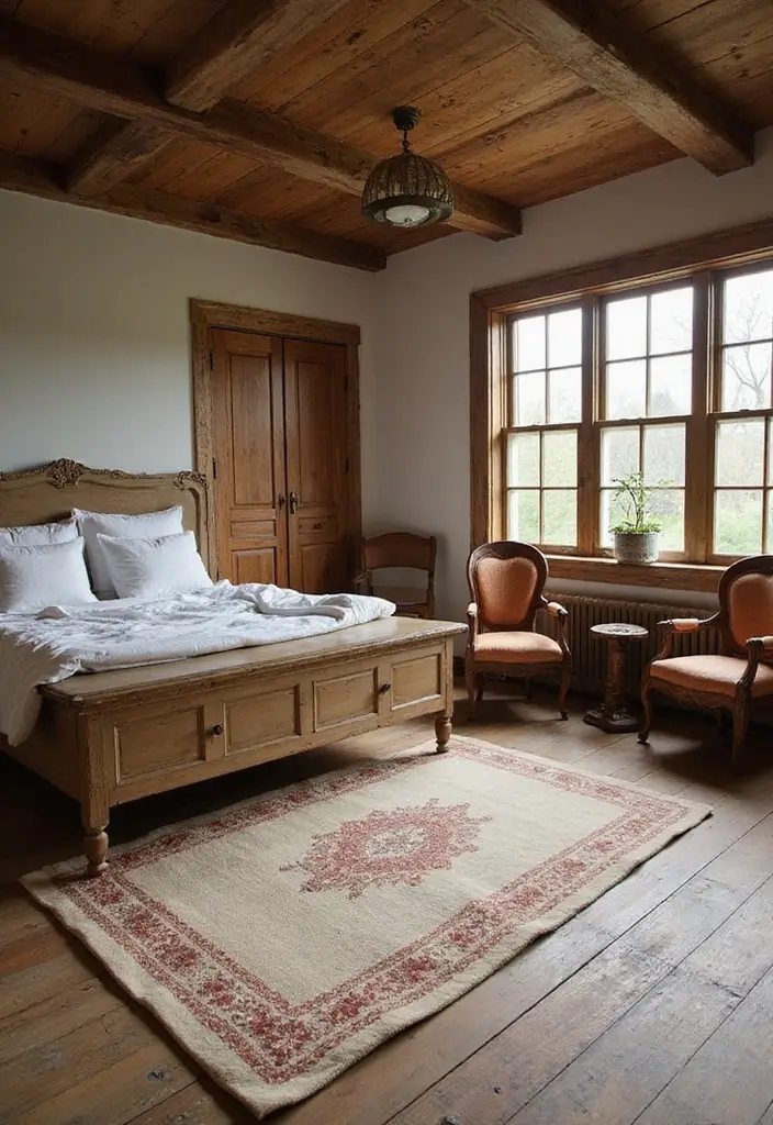 27 Rug Ideas to Transform Any Bedroom Instantly - 22. Grain Sack Rugs: Rustic Charm