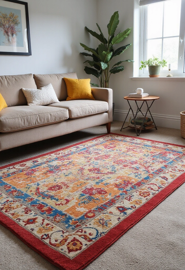 27 Rug-on-Carpet Ideas That Actually Look Good 10 27 Rug-on-Carpet Ideas That Actually Look Good - 10. The Pop of Color