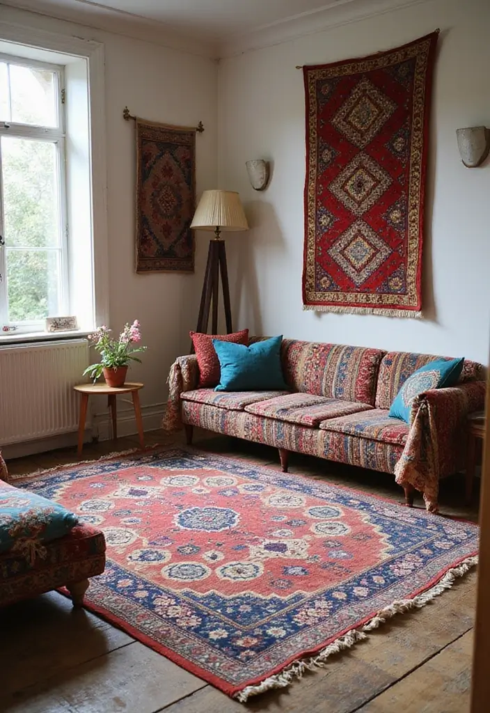 27 Rug-on-Carpet Ideas That Actually Look Good 18 27 Rug-on-Carpet Ideas That Actually Look Good - 18. Bohemian Mix