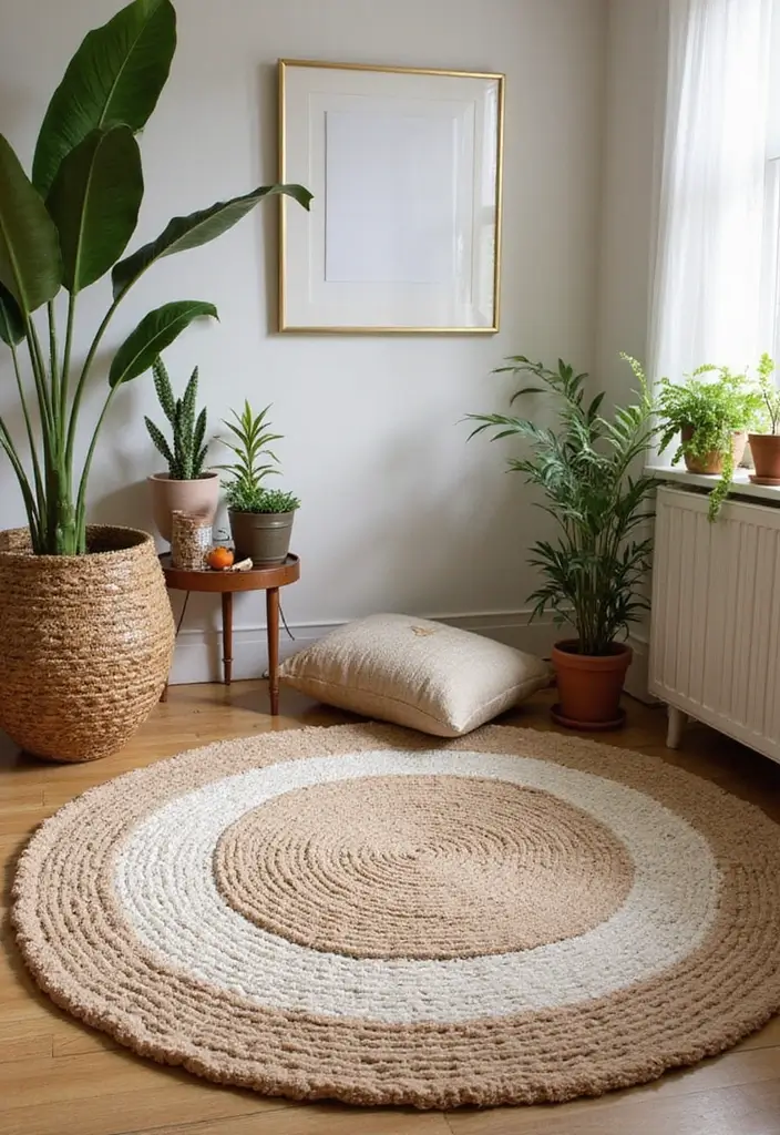 28 Creative Ideas for Using Two Rugs in One Room - 13. Textural Harmony with Nature