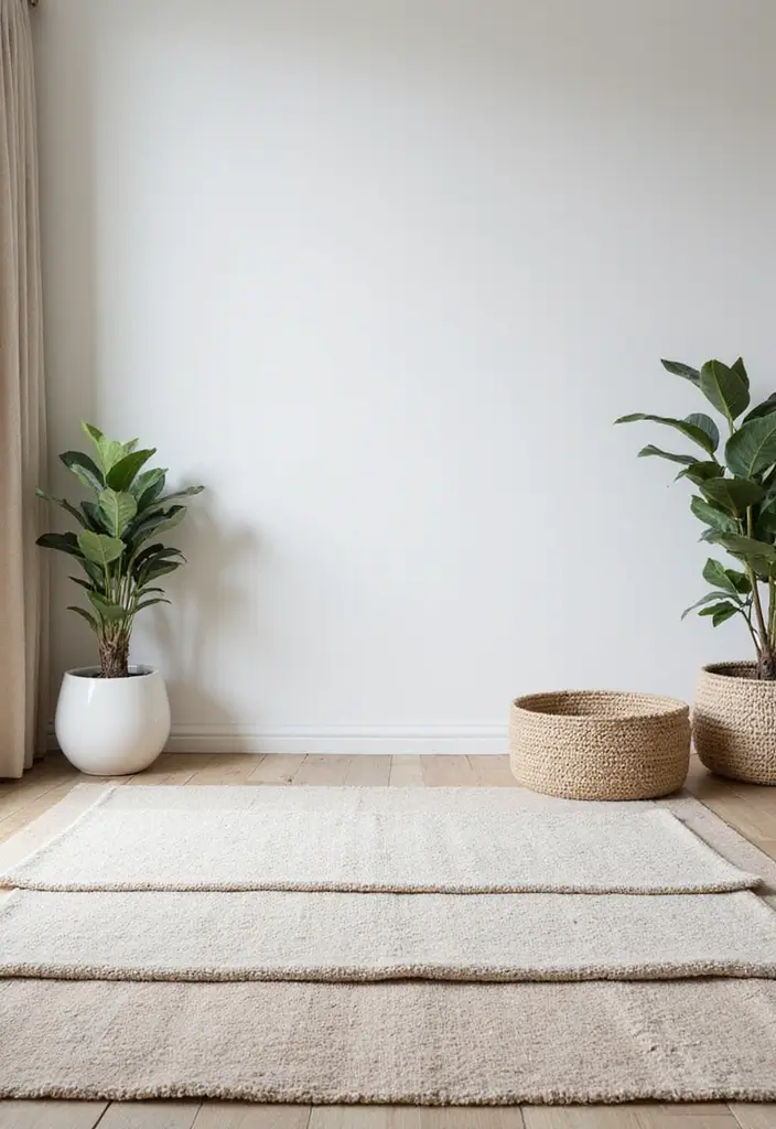 28 Creative Ideas for Using Two Rugs in One Room - 16. Embrace Minimalism with Two Simple Rugs