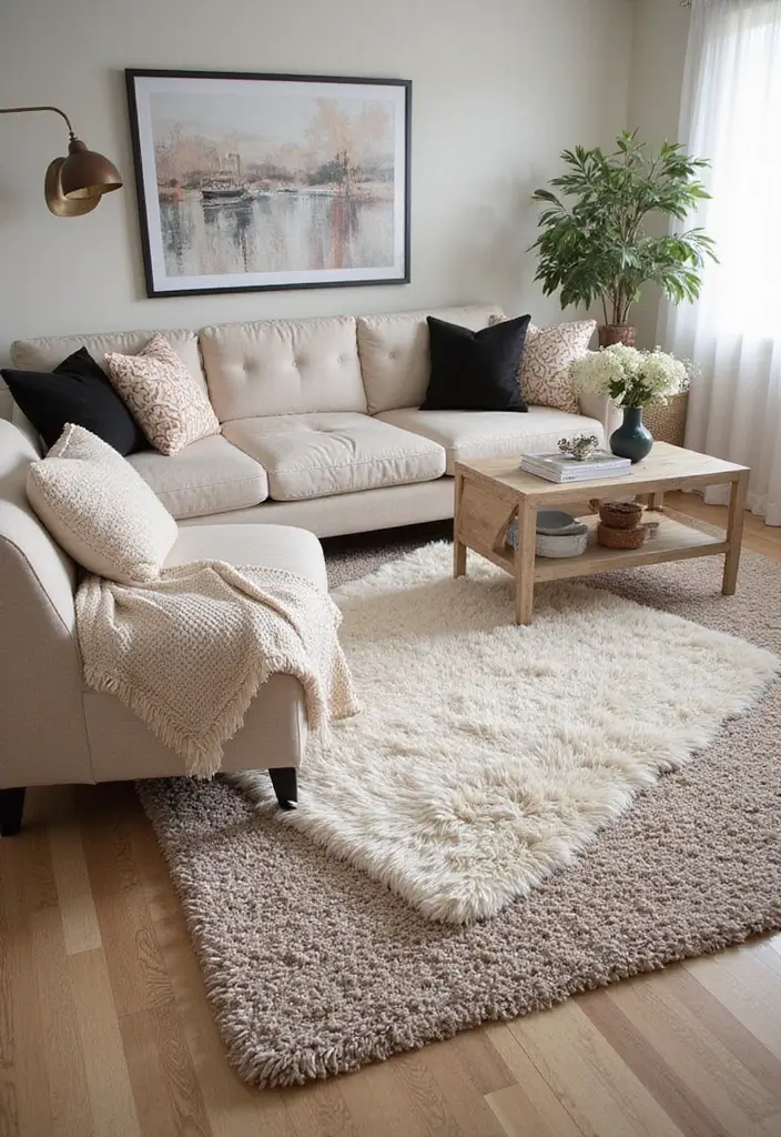 28 Creative Ideas for Using Two Rugs in One Room - 2. Layer Textures for Depth