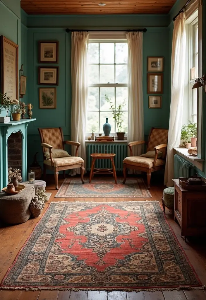 28 Creative Ideas for Using Two Rugs in One Room - 26. Create Vintage Vibes with Dated Patterns