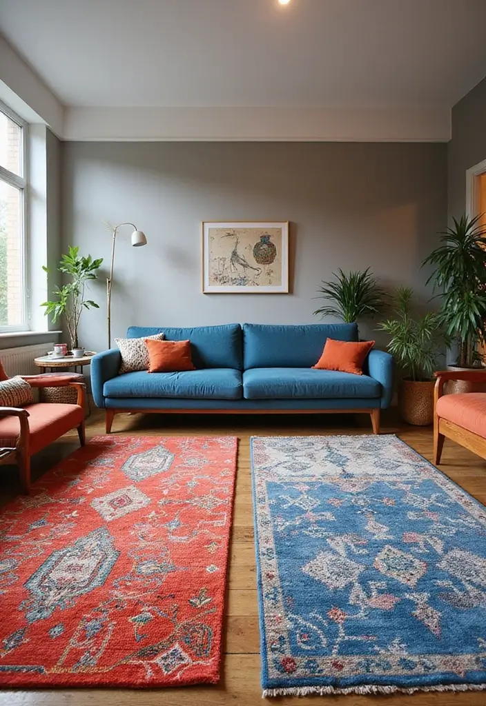 28 Creative Ideas for Using Two Rugs in One Room - 3. Mix Patterns for a Playful Vibe