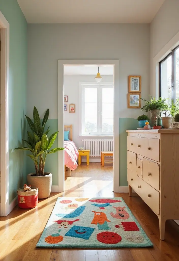 28 Hallway Rug Ideas That Make Walking Stylish - 22. Whimsical Designs for Kids' Hallways